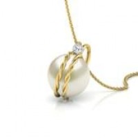 Yellow Gold Pendant With Chain With Pearl Drop For Women